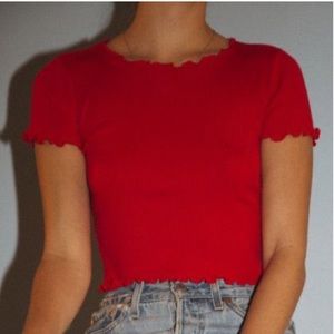 Red Brandy Melville Tee With Ruffle Edge